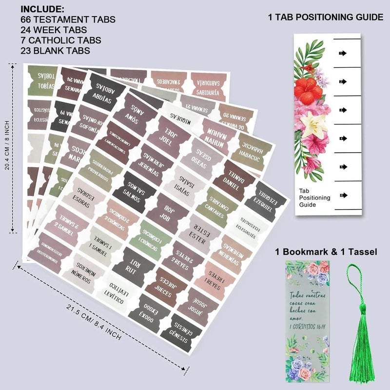Cualfec Spanish Bible Index Tabs New & Old Testament Tabs Matte Laminated Floral Design, Bible Journaling Supplies -122Pcs (Earth) - Image 4